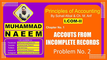 Problem No. 2 Single Entry System | Accounts from Incomplete Records | Sohail Afzal | Muhammd Naeem
