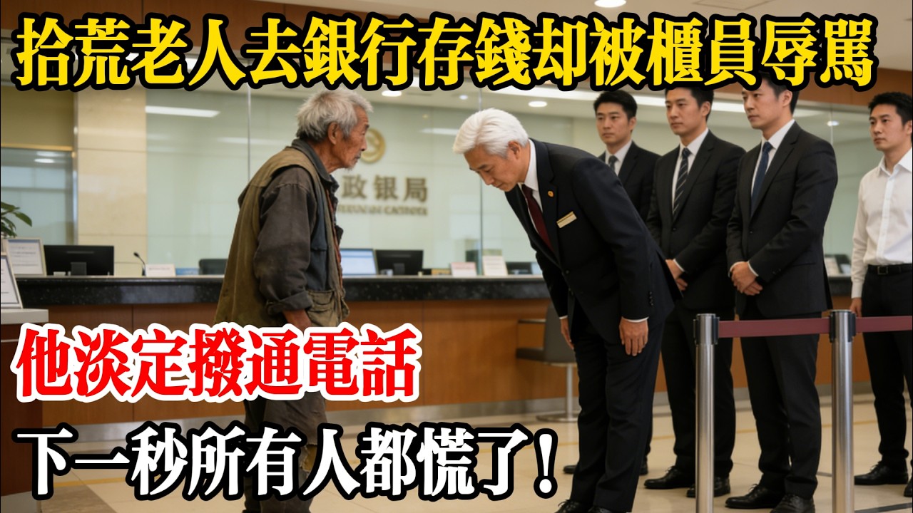 拾荒老人去銀行存錢卻被櫃員辱罵，他淡定撥通電話，下一秒所有人都慌了！#民間故事 #舊聞奇談