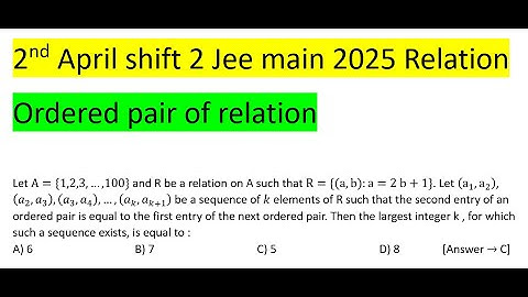 Let A={1,2,3,…,100} and R be a relation on A such that R={(a,b):a=2" " b+1}. Let (a_1,a_2 )