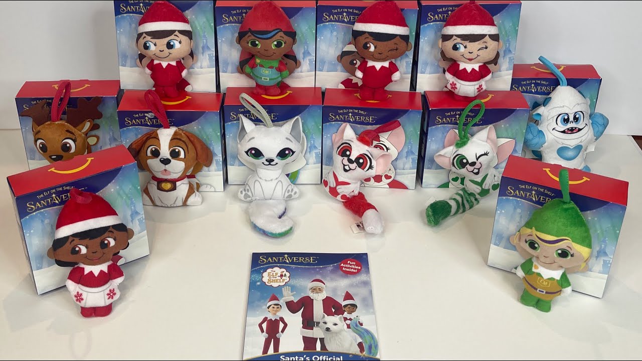 Распаковка набора McDonald’s Elf On The Shelf 2025: все 12 игрушек и книга в полном комплекте 