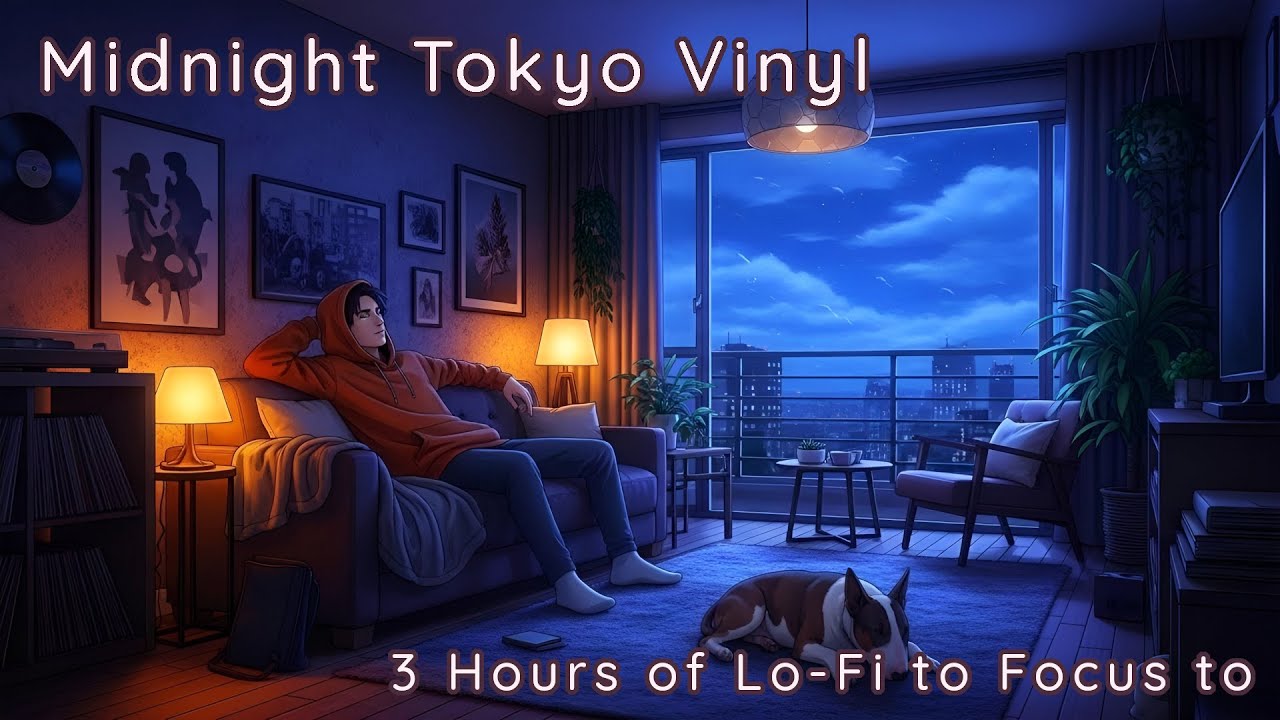 3 Hours of Lo-Fi to Focus to 🌌🐕  Midnight Tokyo Vinyl