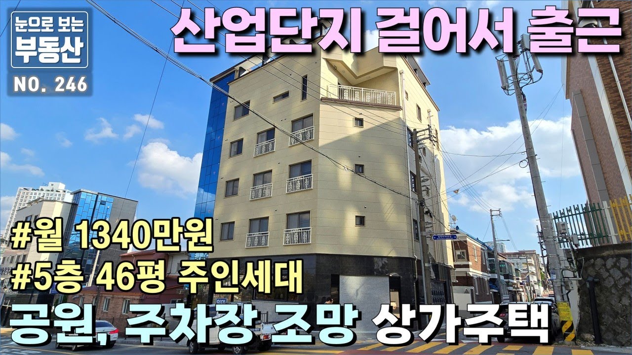 산업단지 초인근 공원조망 5층 대형상가주택, 월 1340만원 고수익형, 최상급주인세대, 1745세대 신축아파트 인접, 건물앞 공영주차장 설치 호재있는 곳