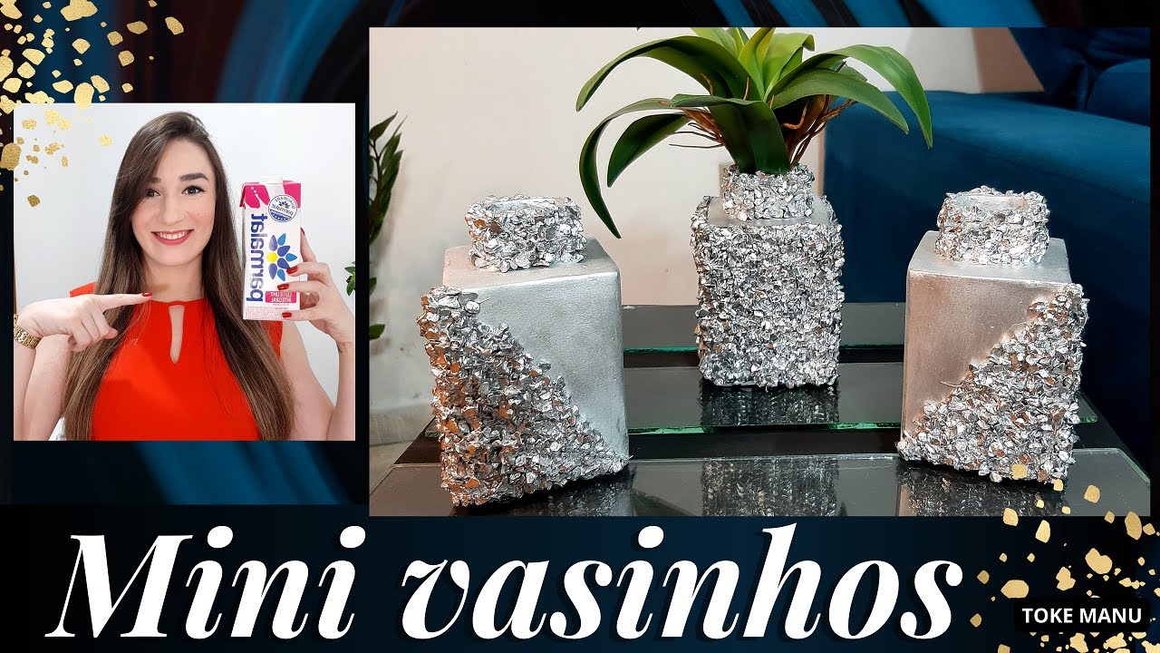Como fazer vaso com caixa de leite/Mini vasos decorativos/How to make mini decorative glasses DIY