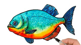 How to Draw Piranha Fish | Watercolor Painting Techniques
