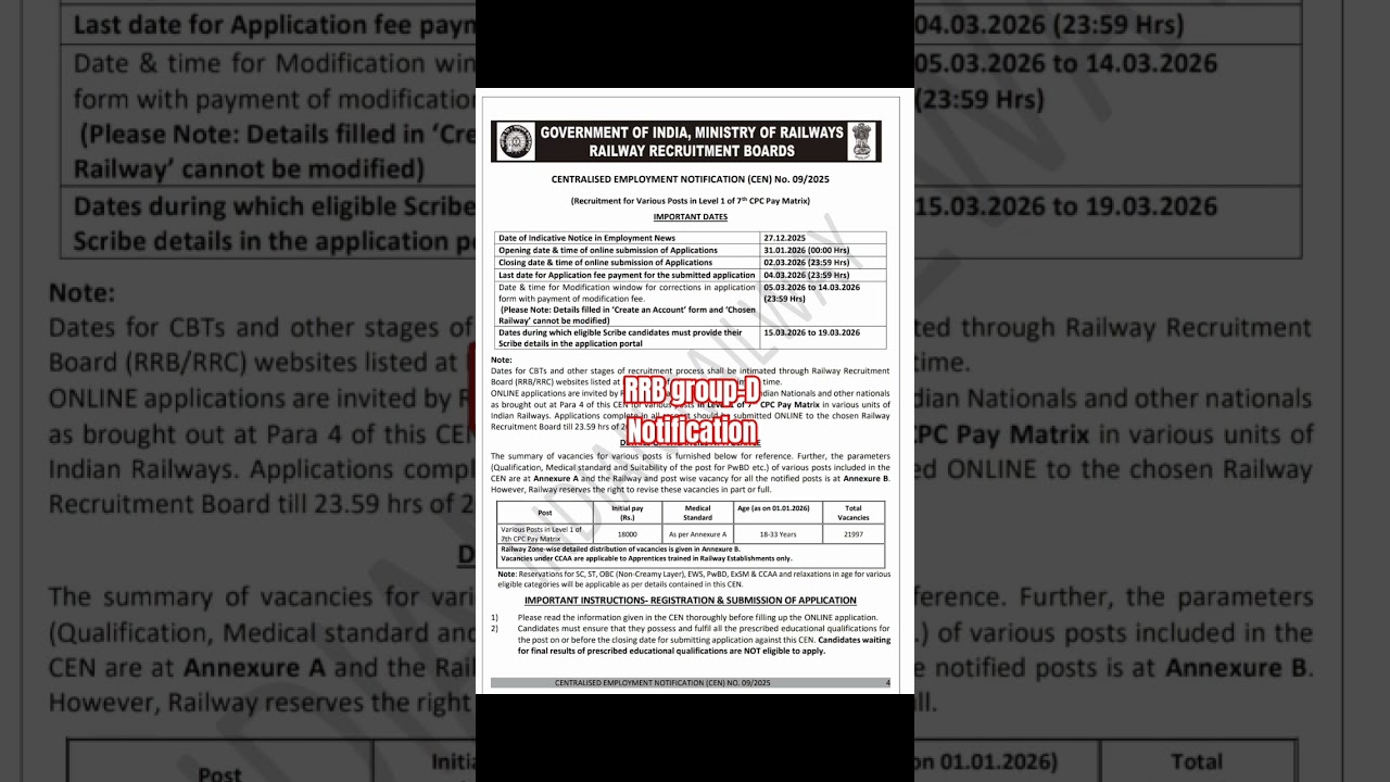 RRB group-D full notification 