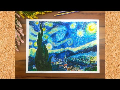 VAN GOGH YILDIZLI GECE ÇİZİMİ/ Kolay Pastel Boya Çalışması/ Röprodüksiyon