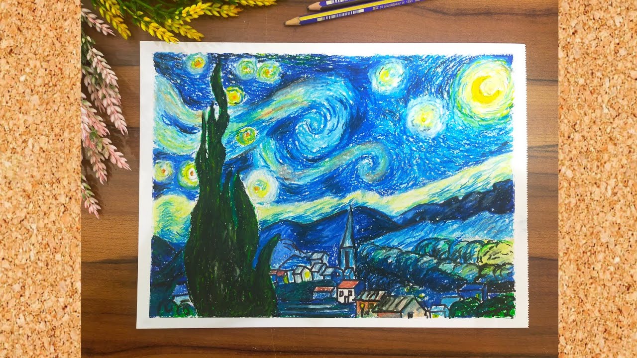 VAN GOGH YILDIZLI GECE ÇİZİMİ/ Kolay Pastel Boya Çalışması/ Röprodüksiyon