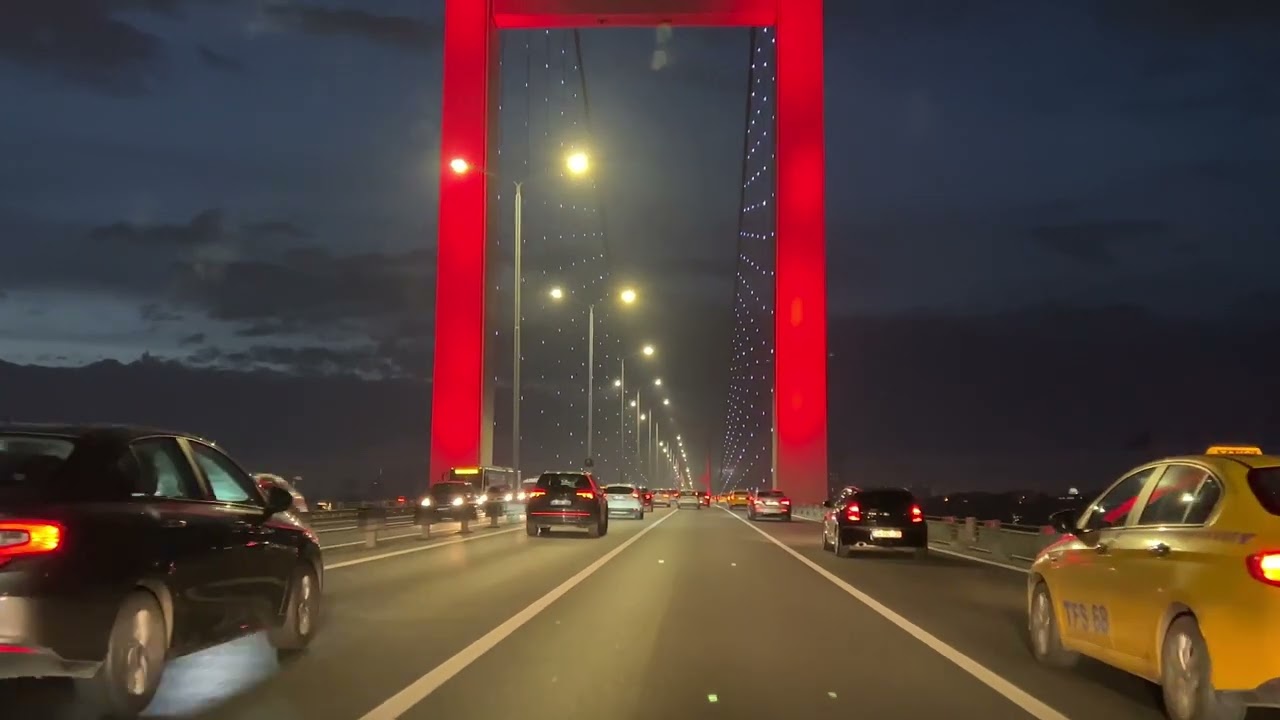 Driving from Asia to Europe across the Bosphorus Bridge (Türkiye) 
