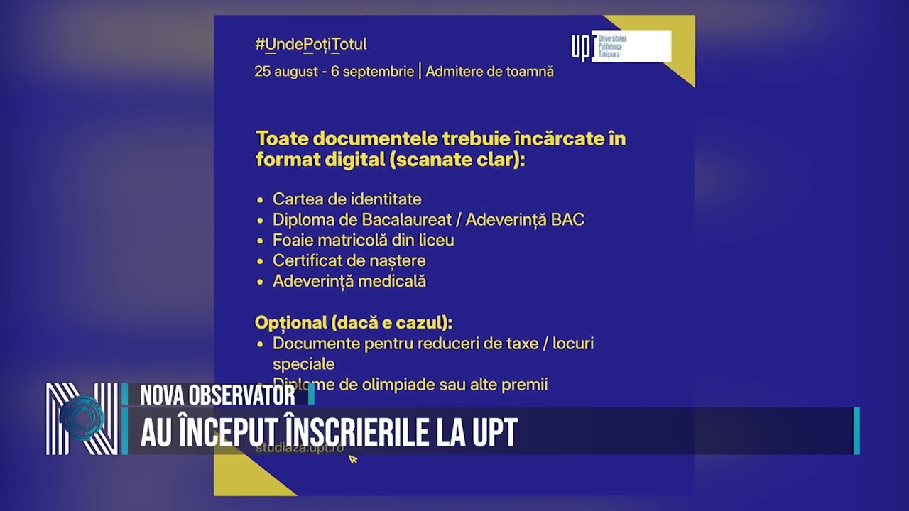 Au început înscrierile la UPT Au început înscrierile la UPT