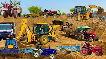 Tractor JCB Machine on Swaraj 963 FE Loading Mud in Trolley Eicher 485 Sonalika 60 Rx #jcb #jcbvideo
