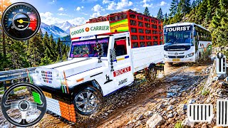 Mahindra Bolero Pickup vs Tourist Bus on Dangerous Mud Road | Offroad Mountain Driving | BUSSID Game screenshot 1