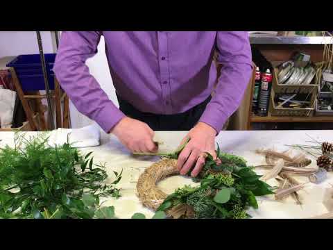 Seasonal Table / Door Wreath Made With Mixed Foliage And Feather Detail