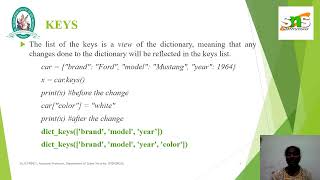 Dr.D.Princy| Python Dictionaries |Cyber Security|Dr. SNS Rajalakshmi College of Arts and Science