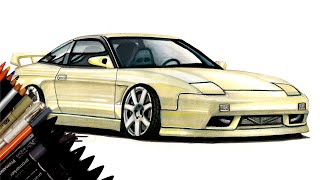 DRAWING ADAM LZ'S NISSAN S13 240SX - Realistic Car Drawing - Time Lapse