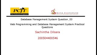 Question Set 03 | Database Management System | Java Institute