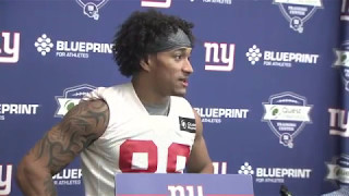 New York Giants rookie tight end Evan Engram takes the field