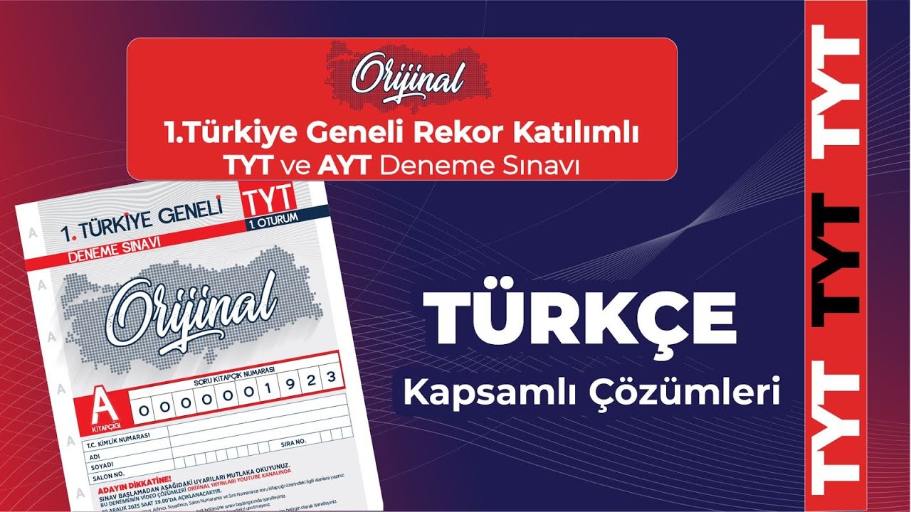 Orijinal yayınları 2025 -2026  1.Türkiye Geneli Denemesi - TYT Türkçe Çözümleri
