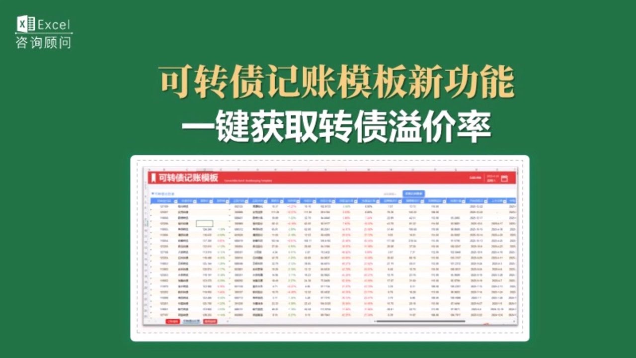 Excel可转债记账模板新功能，一键获取转债溢价率