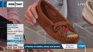 Minnetonka Kilty Suede and Fabric Moccasin