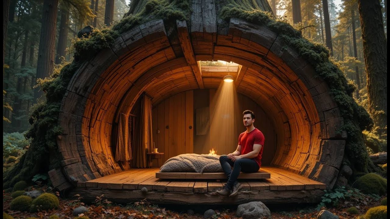 Inside a Colossal Tree Log: Creating the Most Insane Cozy Modern Shelter Ever Filmed