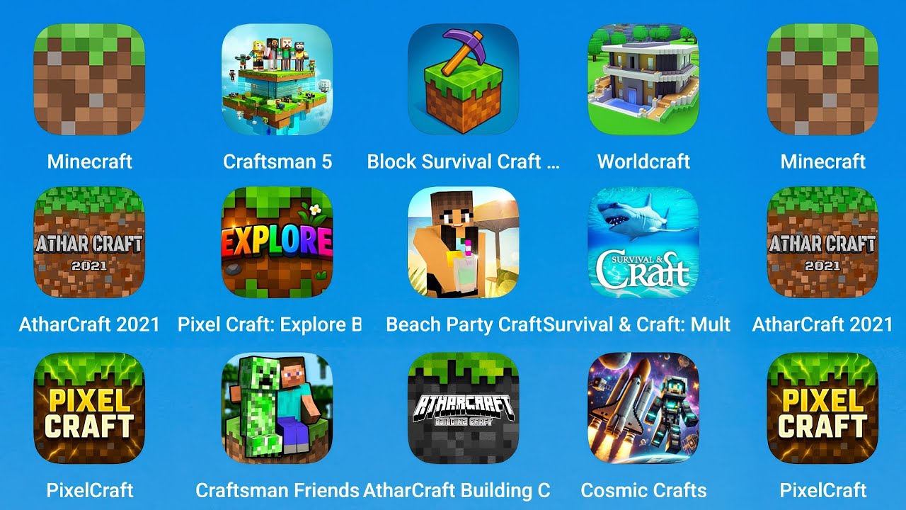 Minecraft,Craftsman 5,Block Survival Craft,Worldcraft,AtharCraft,Pixel Craft,Beach Party Craft