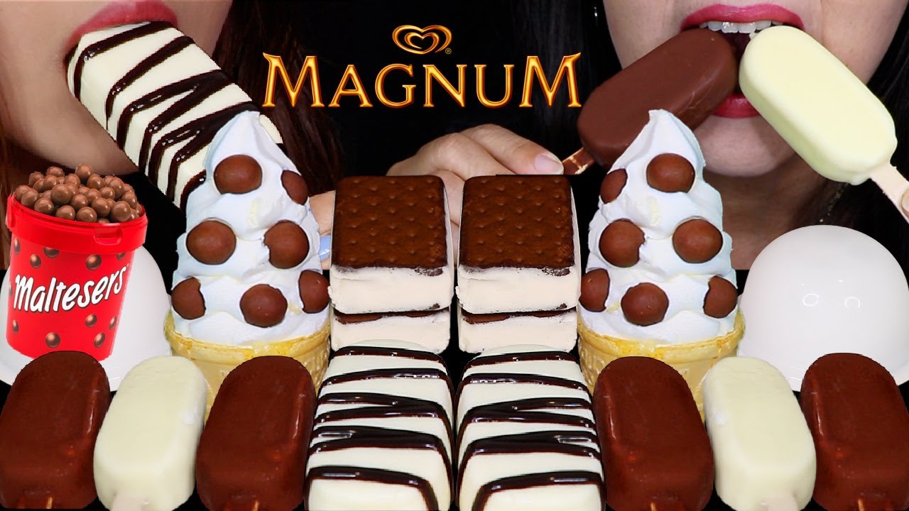 ASMR BIG MALTESERS ICE CREAM CONE, MILK & WHITE CHOCOLATE MAGNUM ICE