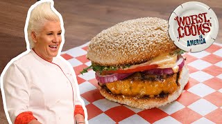 Anne shows the recruits how bun, burger and toppings all work
together. have you downloaded new food network kitchen app yet? with
up to 25 interacti...