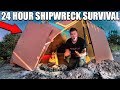 24 HOUR BOX FORT SHIPWRECK BEACH SURVIVAL!! 📦😱 Primitive Technology, Fishing Challenge & More!