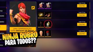 FINALMENTE?! GARENA LIBERA CONJUNTO NINJA RUBRO PARA TODOS? BANDEIRÃO E MAIS - NOVIDADES FREE FIRE