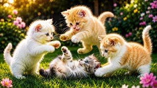 🐱♥️ Adorable Kittens Chasing Each Other On Green Lush Grass | Cute Cat Video | Relaxing Cat Sounds
