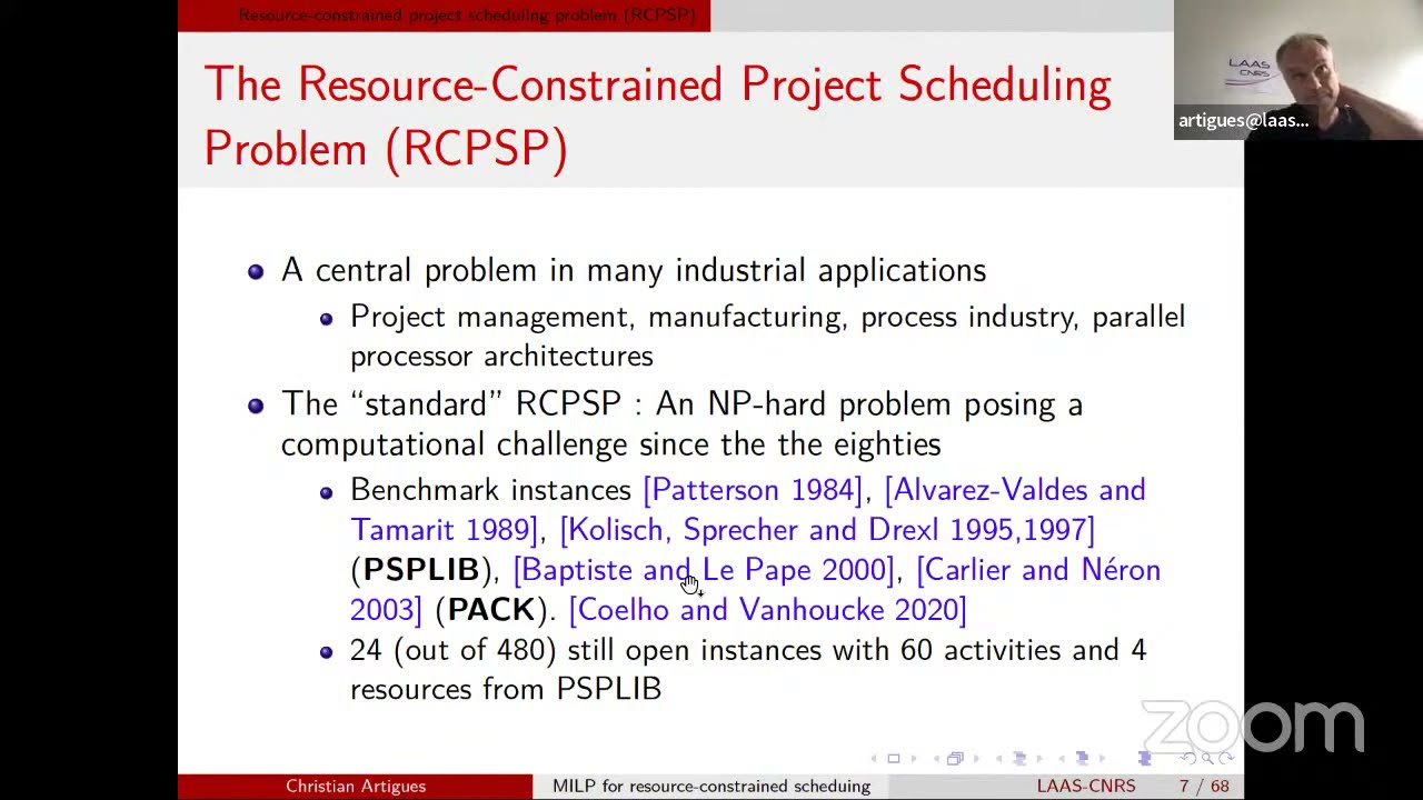 [Scheduling seminar] Christian Artigues (LAAS - CNRS) | MILP for resource-constrained scheduling