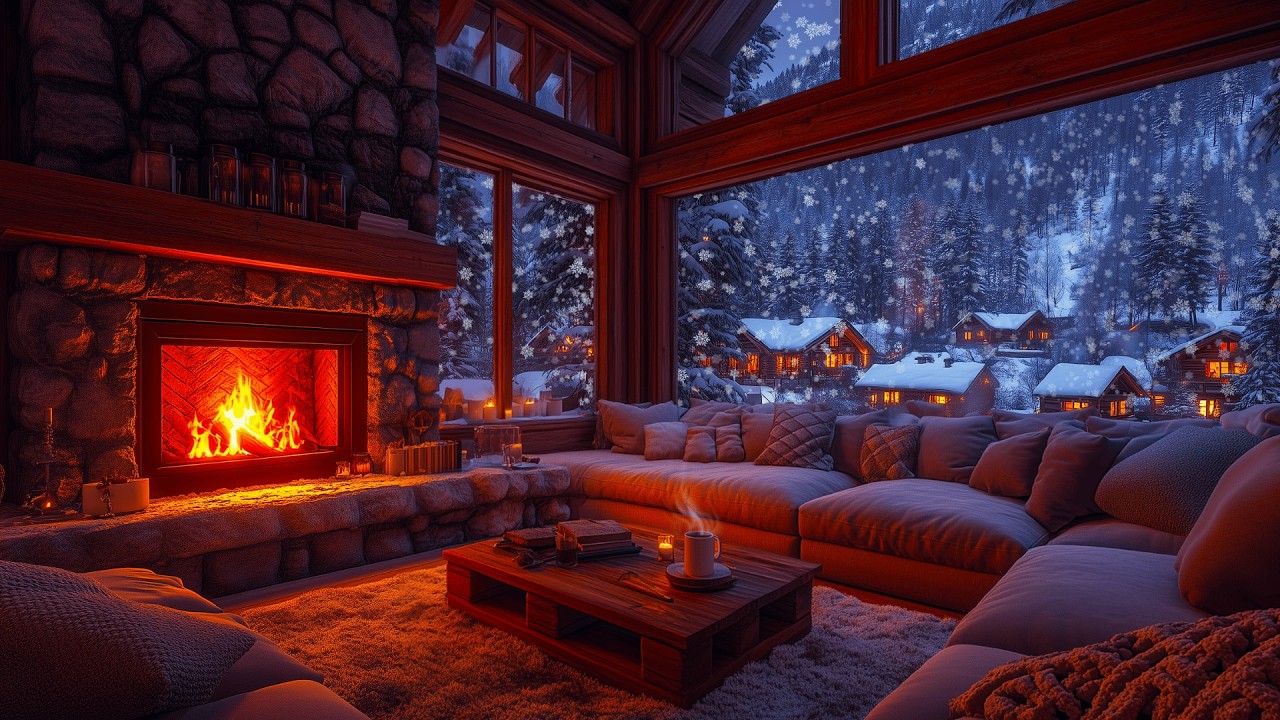 Comforting Winter Jazz Music — Snowy Forest & Cozy Fireplace for Focus and Study ❄️🔥