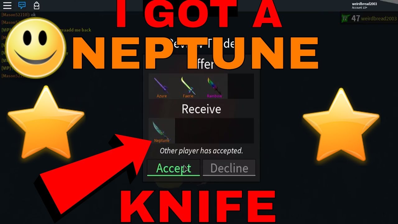 I Got A Neptune Knife Roblox Assassins Rarest Knife Youtube - the rarest knife in all of roblox assassin roblox