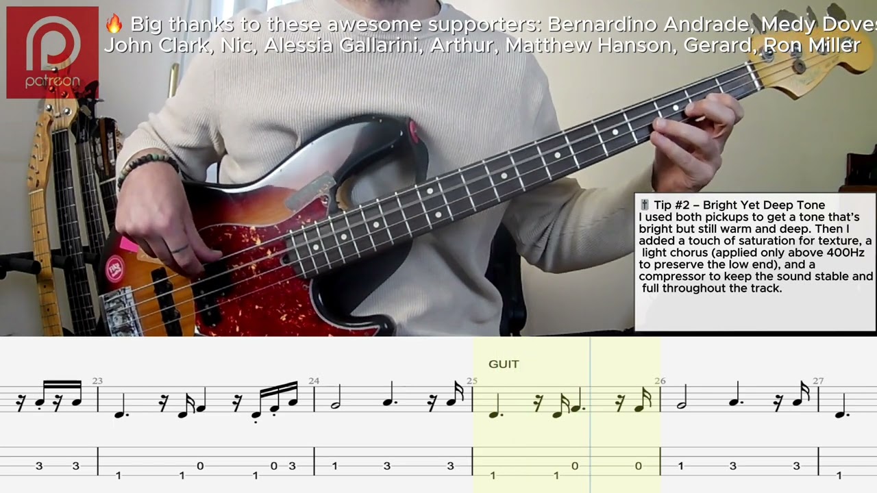 Lionel Richie - Stuck On You BASS COVER + TAB + SCORE