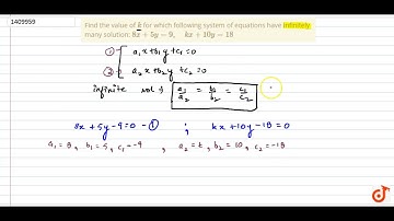 Find the value of  ltmath gt  ltmi gtk lt/mi gt  lt/math gt for which following    system of e