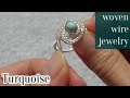＃63編み込みワイヤー・リング　ターコイズ・wire jewelry ring woven wire jewelry