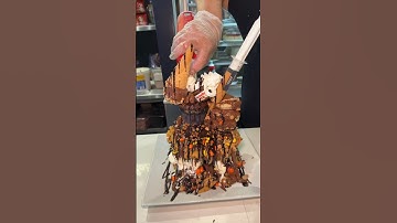The NUTELLA PEANUT BUTTER WAFFLE TOWER from Elm Street Diner in Stamford, CT! 🍫🧇🍨🤤 #DEVOURPOWER