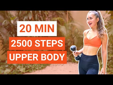 20 Min 2500 Steps — Upper body walking workout, with 1 dumbbell — indoor walking workout video
