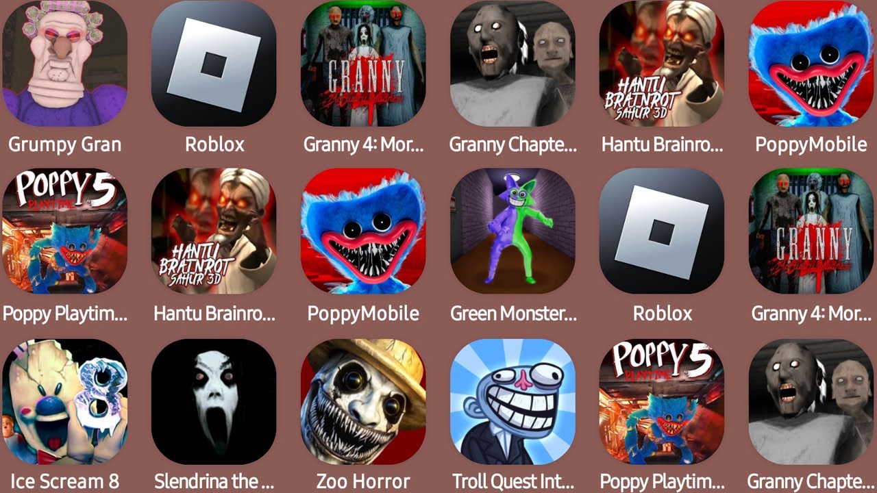 Grumpy Gran,Roblox,Granny 4 Mortuary Madness,Granny Chapter Two,Poppy Playtime Chapter 5...