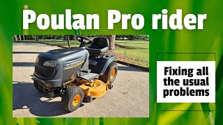 Poulan Pro rider has all the usual Craftsman LT1000 problems (brakes, deck), let's fix it!