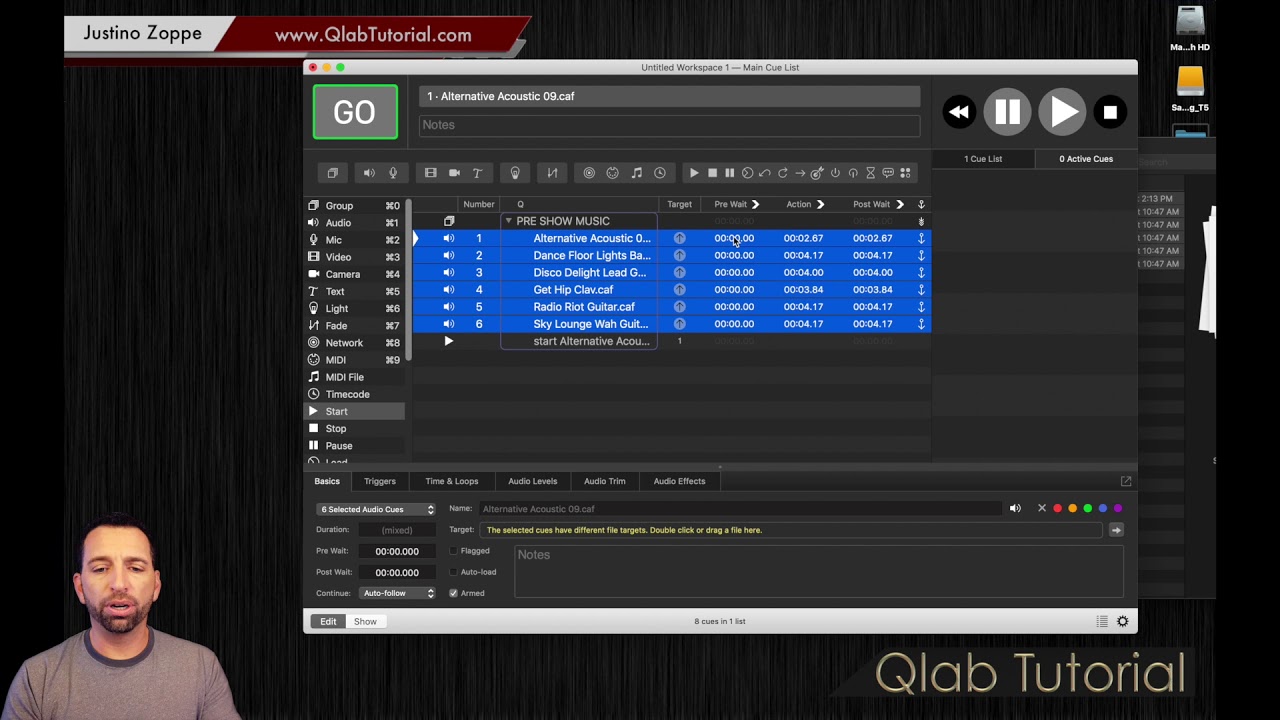 qlab fade playlist and return later