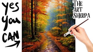 Autumn Landscape path in the Rain 🌟🎨 How to paint acrylics