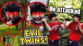 CATCHING OUR CREEPY EVIL TWINS FIGHTING IN REAL LIFE!! *THEY ATTACKED US.. HELP!*