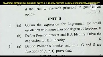CLASSICAL MECHANICS, QUESTION PAPER, 7-1-25 || MSc PHYSICS 1st SEM, KURUKSHETRA UNIVERSITY, KUK ||