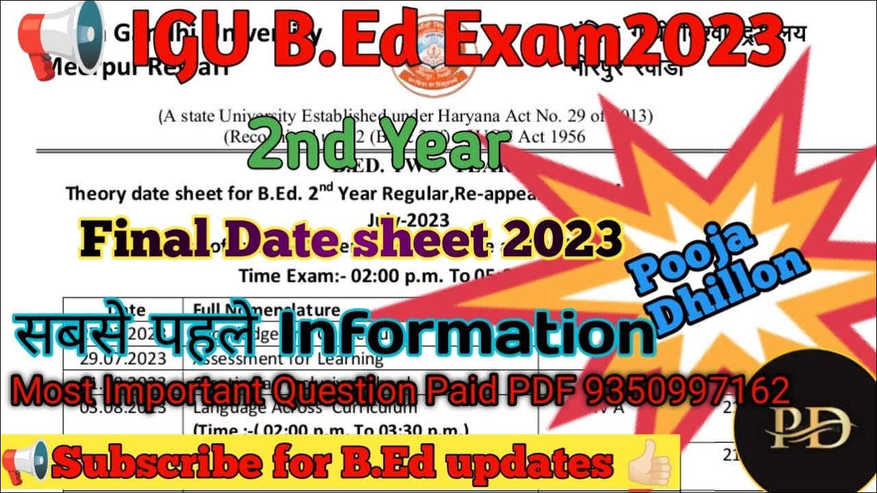 IGU B.Ed Final year Date sheet 2023 IGU ने जारी ki B.Ed की Date sheet