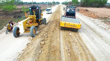 Amazing Subgrade Soil For Flooring Construction Process BY KOMATSU 6D25 Grader & Liugong Road Roller