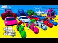 Gta v mega ramp boats cars motorcycle with trevor and friends new stunt map challenge