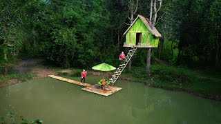 How survival girl Build tree house safe and beautiful start to finish