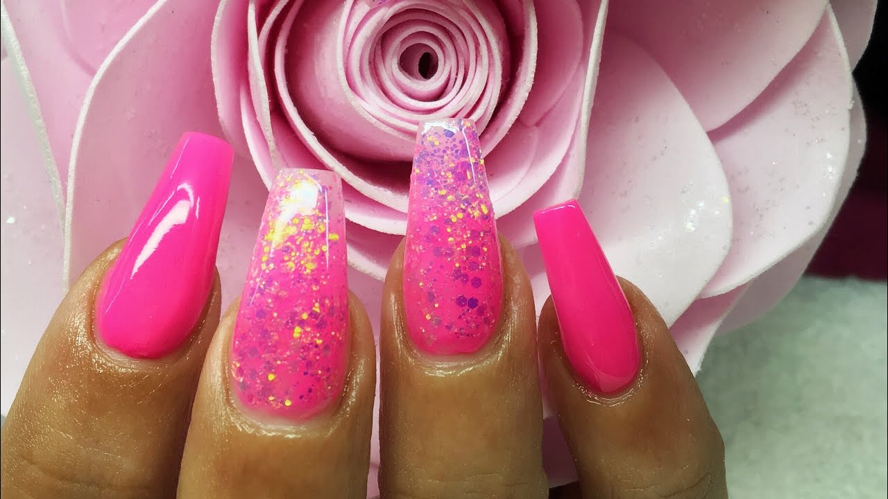 Acrylic Nails Bright Barbie Pink YouTube