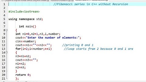 Fibonacci series in C++ without Recursion., #cpp #clanguage